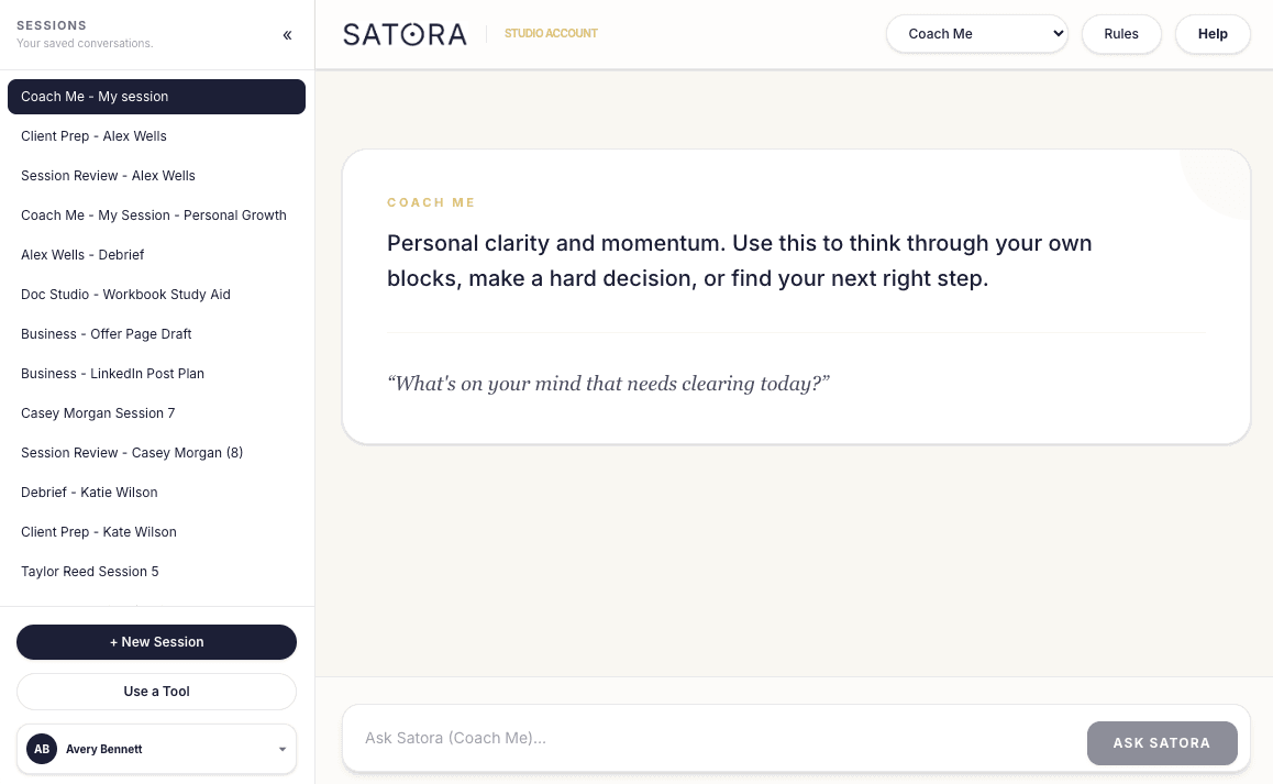 Coach Me mode intro screen in Satora